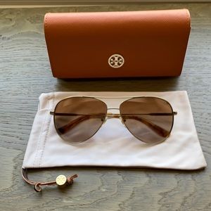 Tory Burch gold and brown aviator sunglasses